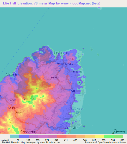 Elie Hall,Grenada Elevation Map