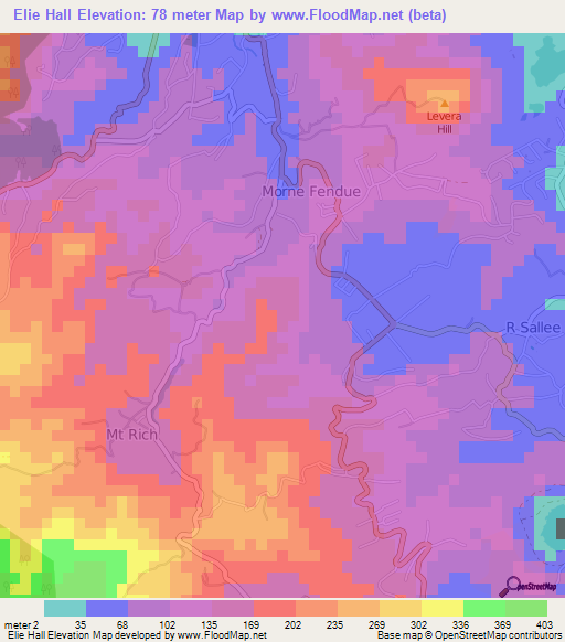 Elie Hall,Grenada Elevation Map