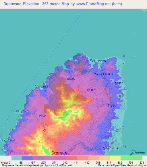 Duquesne,Grenada Elevation Map