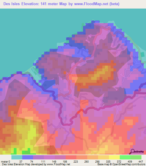 Des Isles,Grenada Elevation Map