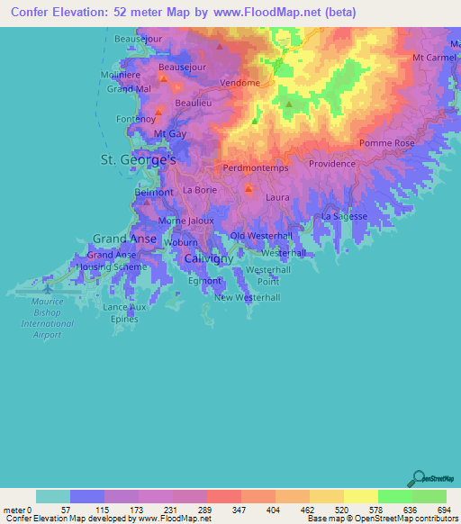 Confer,Grenada Elevation Map