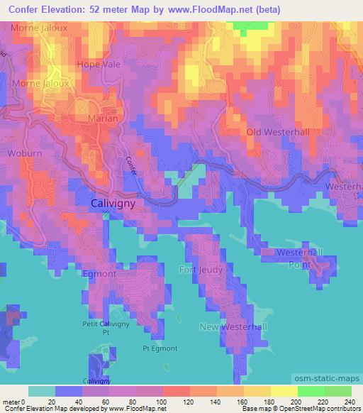 Confer,Grenada Elevation Map
