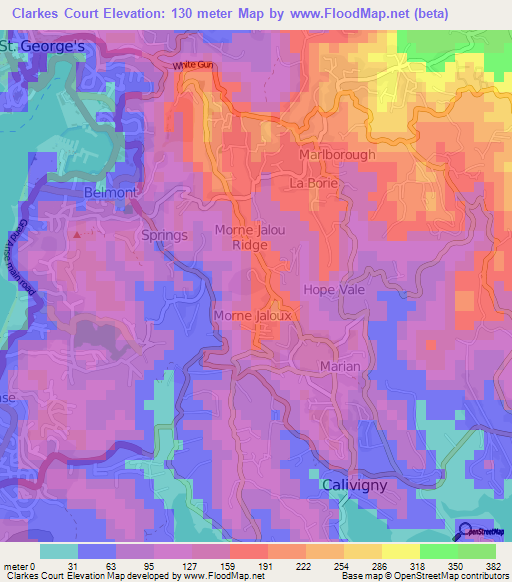 Clarkes Court,Grenada Elevation Map