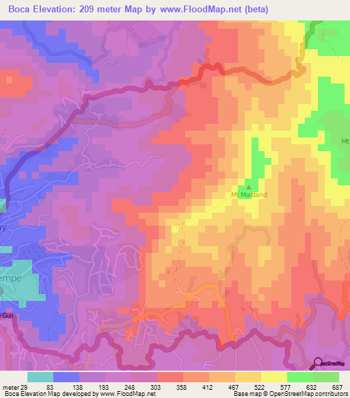 Boca,Grenada Elevation Map