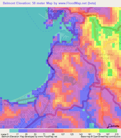 Belmont,Grenada Elevation Map