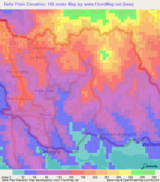 Belle Plain,Grenada Elevation Map