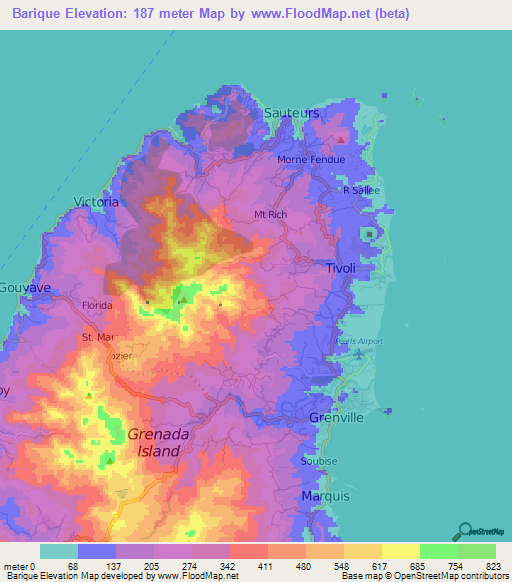 Barique,Grenada Elevation Map