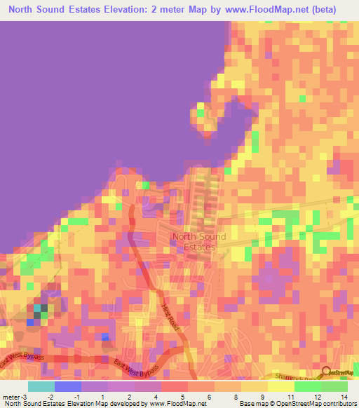 North Sound Estates,Cayman Islands Elevation Map