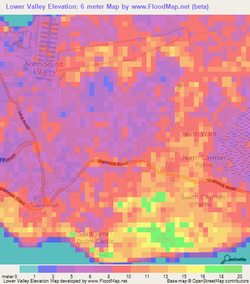Lower Valley,Cayman Islands Elevation Map