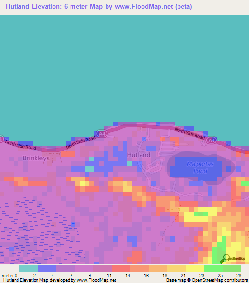Hutland,Cayman Islands Elevation Map