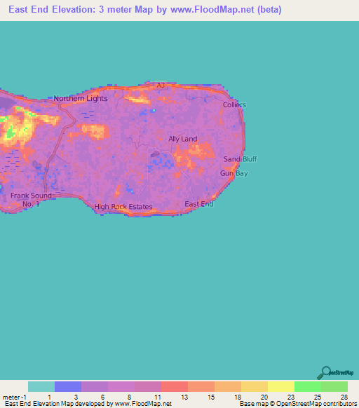 East End,Cayman Islands Elevation Map