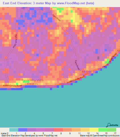 East End,Cayman Islands Elevation Map