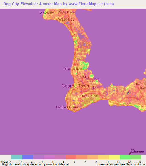 Dog City,Cayman Islands Elevation Map