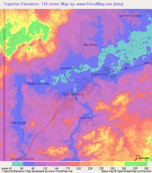 Trapiche,Belize Elevation Map