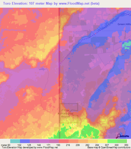 Toro,Belize Elevation Map