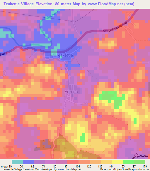 Teakettle Village,Belize Elevation Map