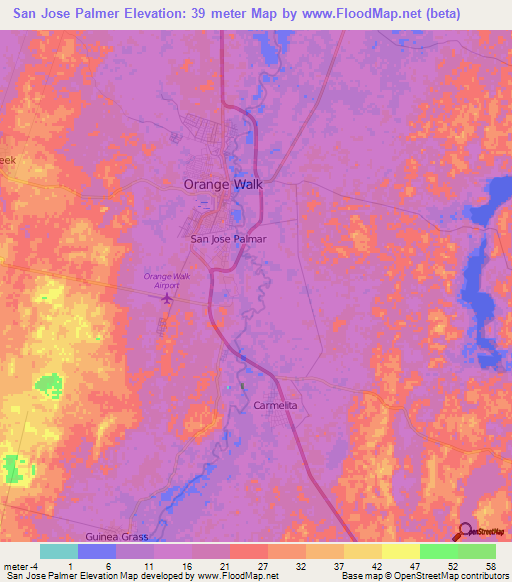 San Jose Palmer,Belize Elevation Map