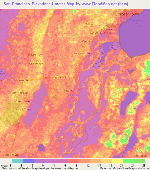 San Francisco,Belize Elevation Map