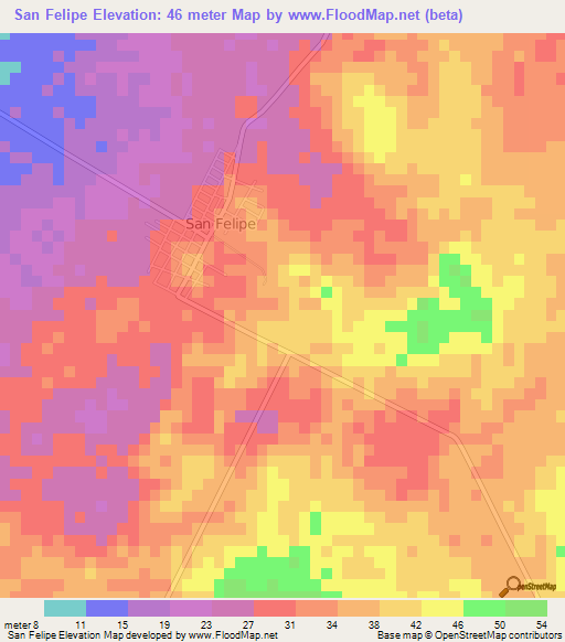 San Felipe,Belize Elevation Map