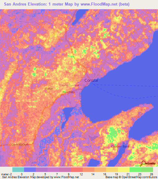 San Andres,Belize Elevation Map