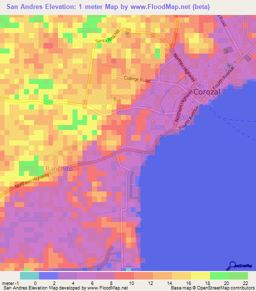 San Andres,Belize Elevation Map