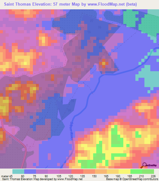 Saint Thomas,Belize Elevation Map