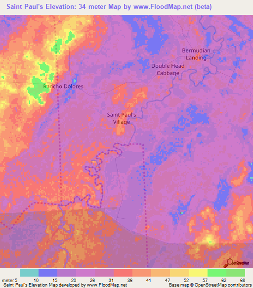 Saint Paul's,Belize Elevation Map