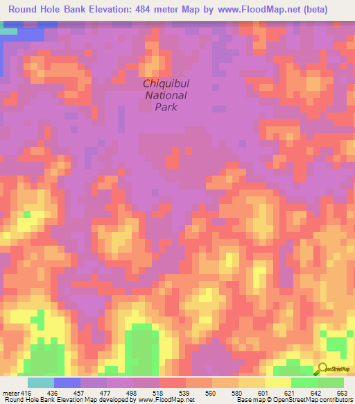 Round Hole Bank,Belize Elevation Map