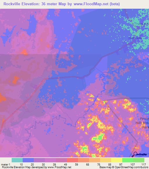 Rockville,Belize Elevation Map