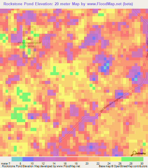 Rockstone Pond,Belize Elevation Map