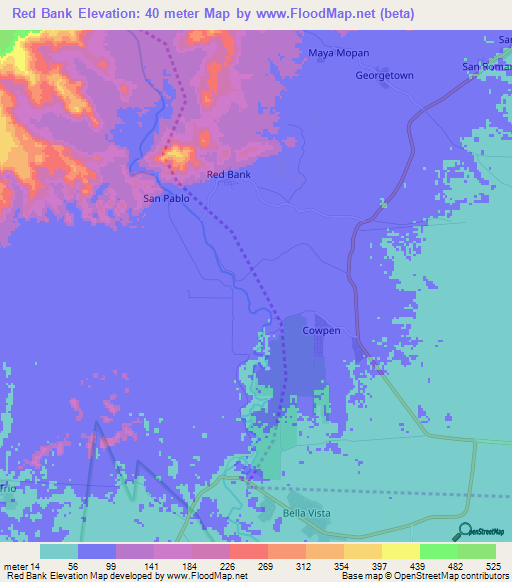 Red Bank,Belize Elevation Map