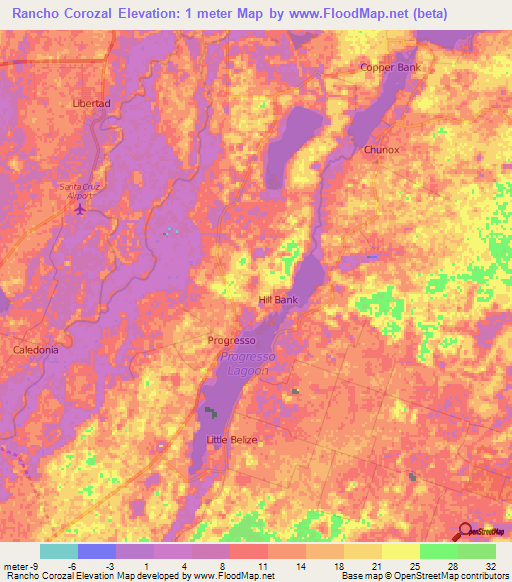 Rancho Corozal,Belize Elevation Map