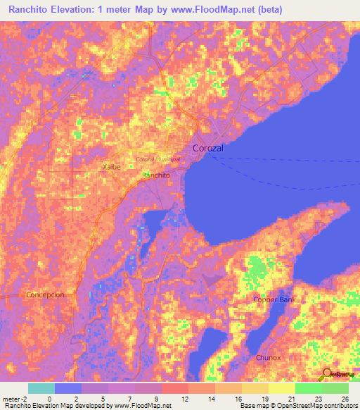 Ranchito,Belize Elevation Map