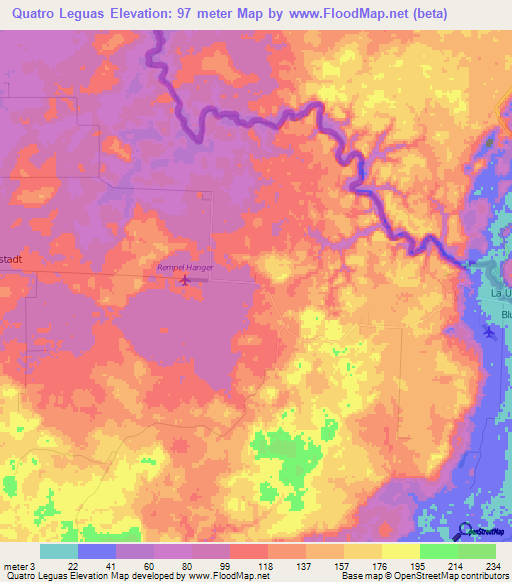 Quatro Leguas,Belize Elevation Map