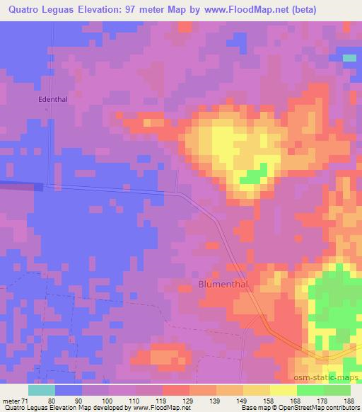 Quatro Leguas,Belize Elevation Map