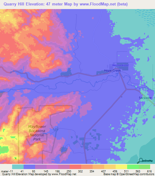Quarry Hill,Belize Elevation Map