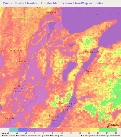 Pueblo Nuevo,Belize Elevation Map
