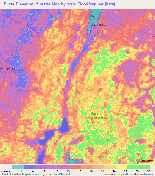 Pucte,Belize Elevation Map