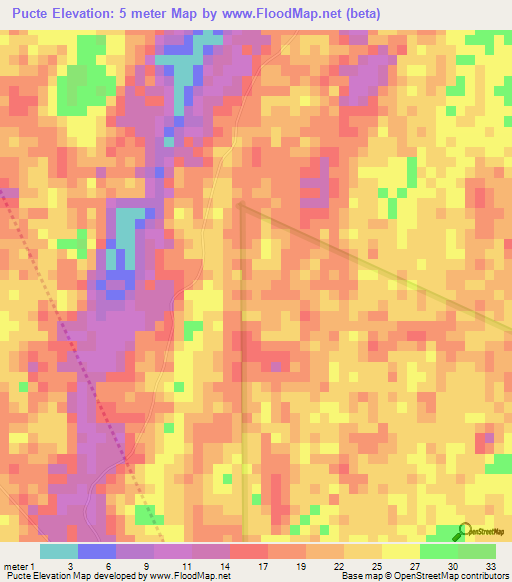 Pucte,Belize Elevation Map