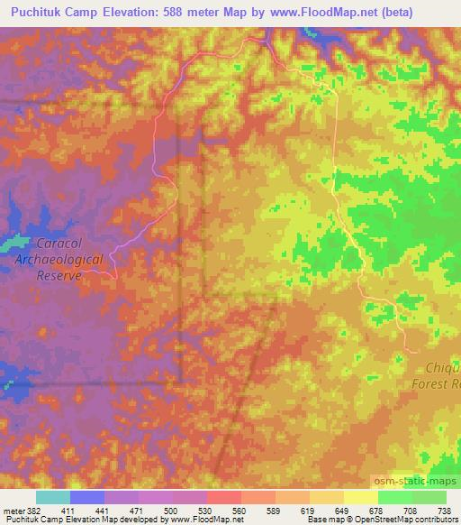 Puchituk Camp,Belize Elevation Map