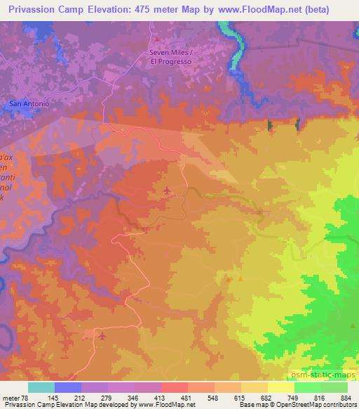 Privassion Camp,Belize Elevation Map