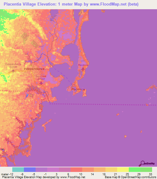 Placentia Village,Belize Elevation Map