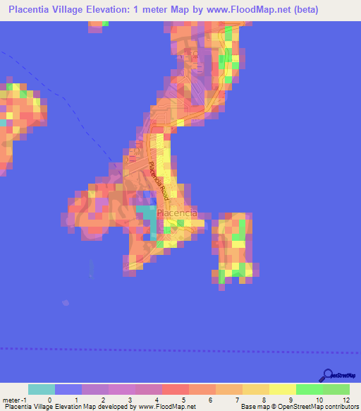 Placentia Village,Belize Elevation Map