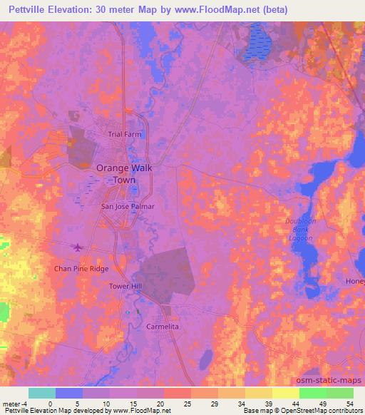 Pettville,Belize Elevation Map