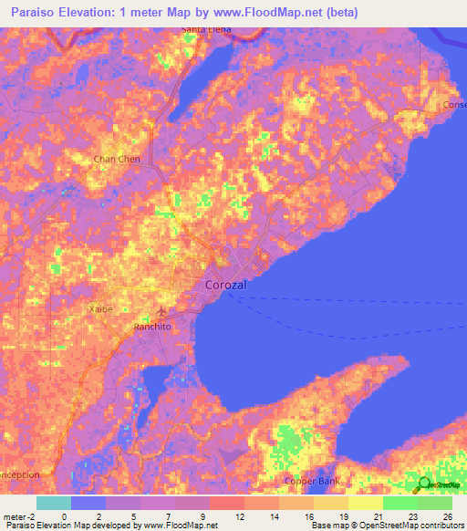 Paraiso,Belize Elevation Map