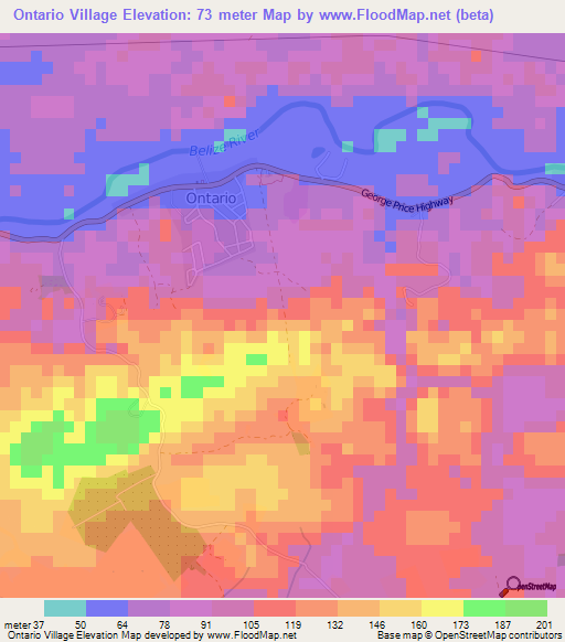 Ontario Village,Belize Elevation Map
