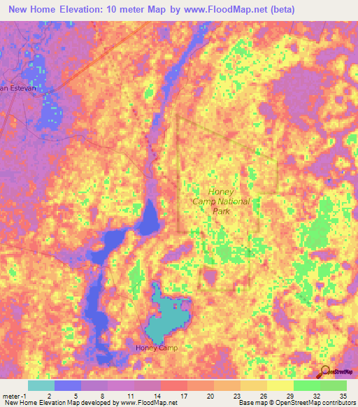 New Home,Belize Elevation Map