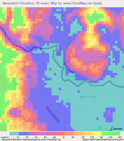 Neuendorf,Belize Elevation Map