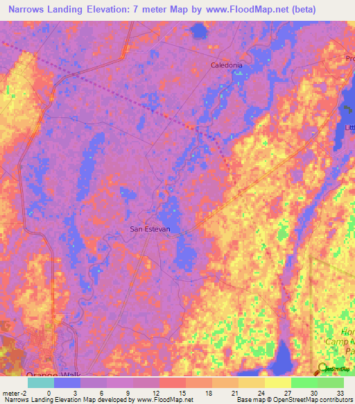 Narrows Landing,Belize Elevation Map