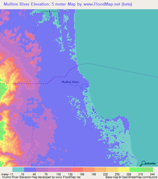 Mullins River,Belize Elevation Map